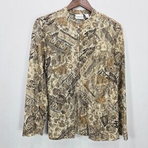 Vtg 90s Y2K Chico's Top L Paisley Fairy‎ Romantic Whimiscal Forest Fall Sheer